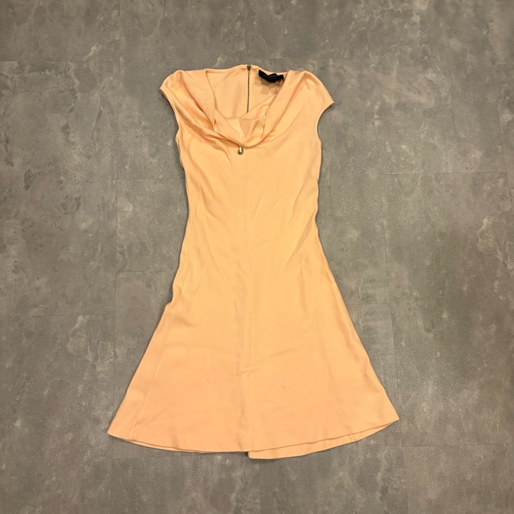ST JOHN Saks Fifth Avenue Short Sleeve Cowl Neck Flare Dress Size 2‎